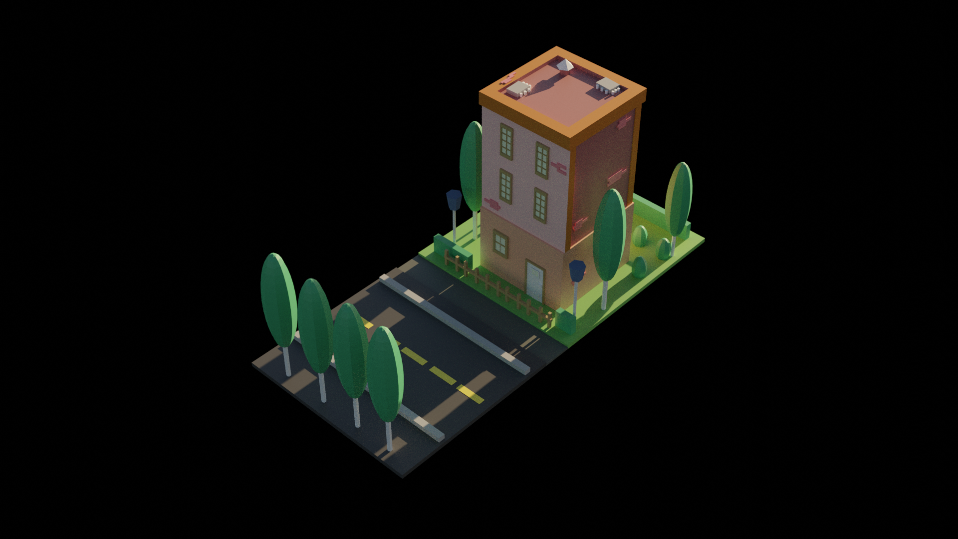 Low poly building scene NIGHT/DAY preview image 1